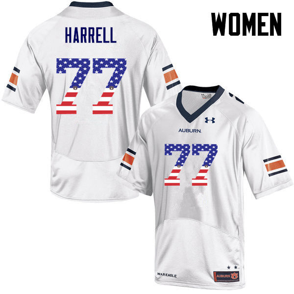 Women #77 Marquel Harrell Auburn Tigers USA Flag Fashion College Football Jerseys-White